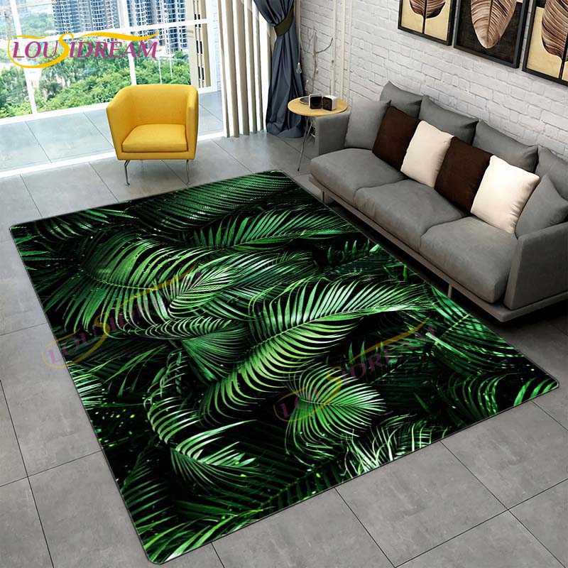 Ковер с тропическими листьями монстеры, современный ковер в стиле INS для гостиной, спальни, зеленый ковер с банановыми листьями, ковры с тропическими пальмовыми листьями