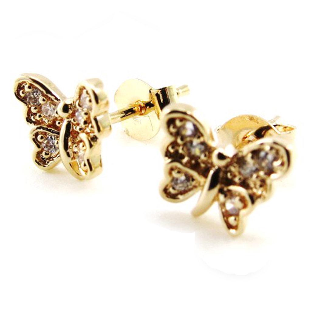 Les Trésors De Lily [J0189] - Gold Plated 'Butterflies' Earrings - White Gold - 7x8 Mm