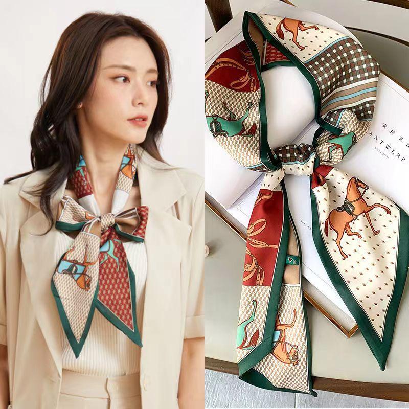 1 Pcs Horse Pattern Print Scarf Headband Neckerchief Foulard Female Hair Scarfs Neck Tie Skinny Scarves Soft Satin