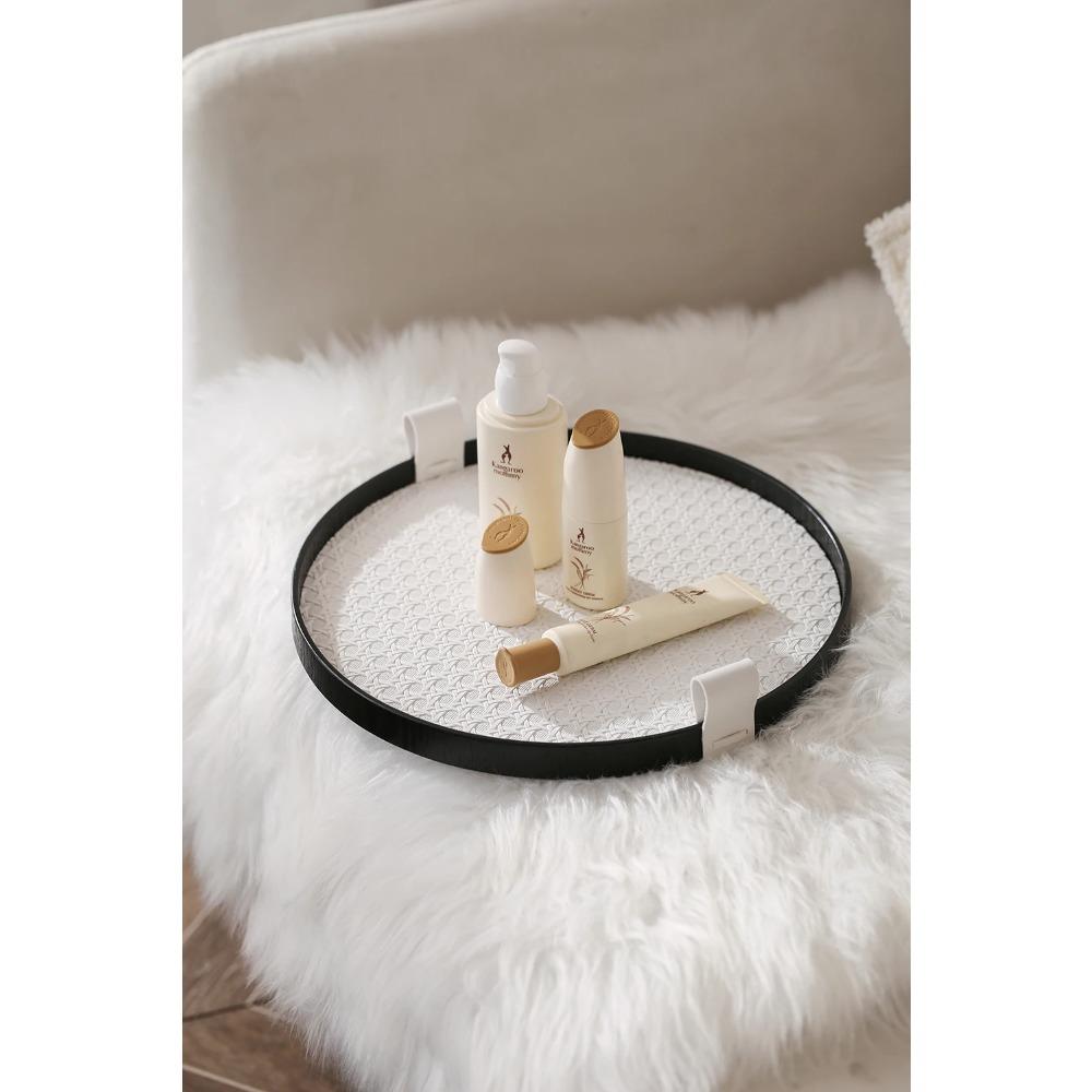 Nordic Round Jewelry Tray Woven Leather Storage Tray Living Room Kitchen Desktop Cosmetic Sundries Plate Home Decoration