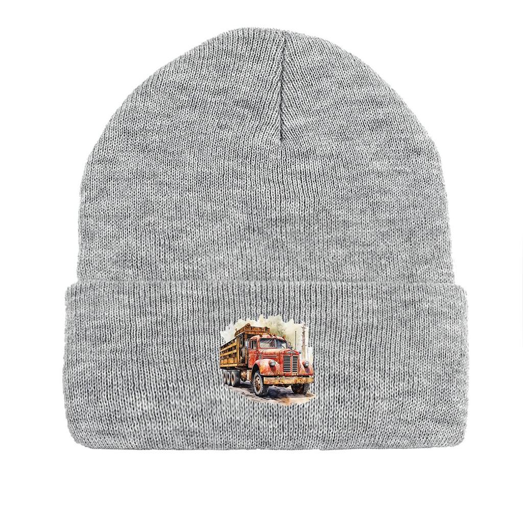 Vintage Pickup Truck Print Knit Cap Beanie, Skull Cap Windproof Fit Trendy Gorro Knitted Hat Beanie