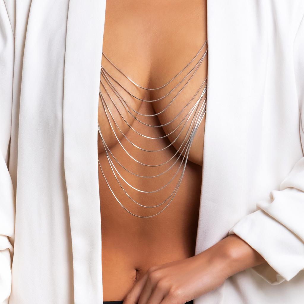 Accessories, Temperament Sexy U-shaped Fringed Body Chain Female, Simple Multi-layer Snake Bone Chain Clothing Chain