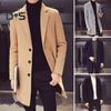 Men Suit Coat Lapel Long Sleeve Solid Color Mid-length Suit Jacket Slim Fit Single-Breasted Autumn Winter Woolen Coat