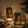 High Quality Outdoor Solar Lantern Light IP65 Waterproof Modern Hollow Heart Flower Iron Black & Gold for Patio Yard Garden