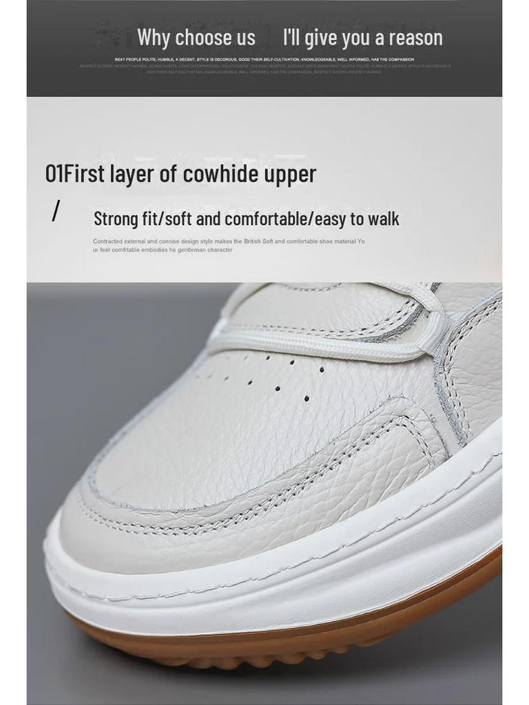 Мужская летняя обувь 2025 года из белой коровьей кожи, повседневная модная дышащая обувь с толстой подошвой, увеличивающая рост