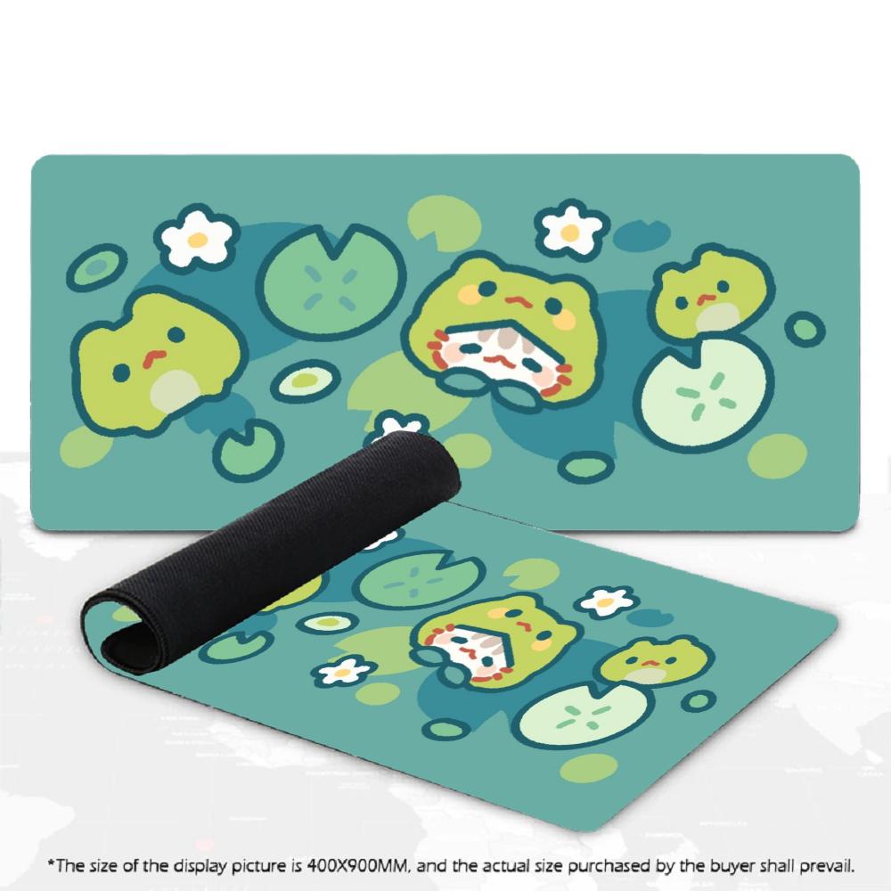 XXL Cute Cartoon Frog Mousepad Lotus Leaf Floral Deskmat Non-Slip Rubber Gaming PC Keyboard Desk Mats Gamer Large Mouse Mats