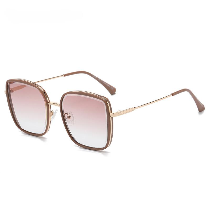 New Tea Sunglasses for Women Luxury Large Frame UV Resistant Designer Sun Eyeglasses High-end Driving Shades