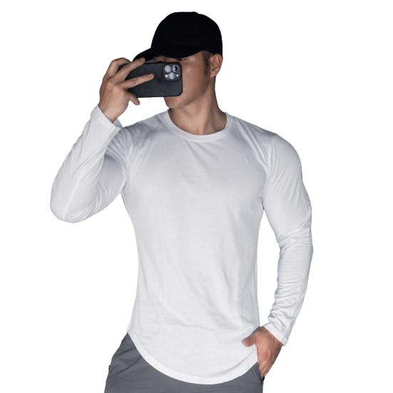 Весна Осень Мужской Топ Круглый Вырез Slim Fit Эластичный Средней Длины Футболка Длинные Рукава Пуловер Толстовка Для Дома Спортивный Тренажерный Зал Уличная Одежда