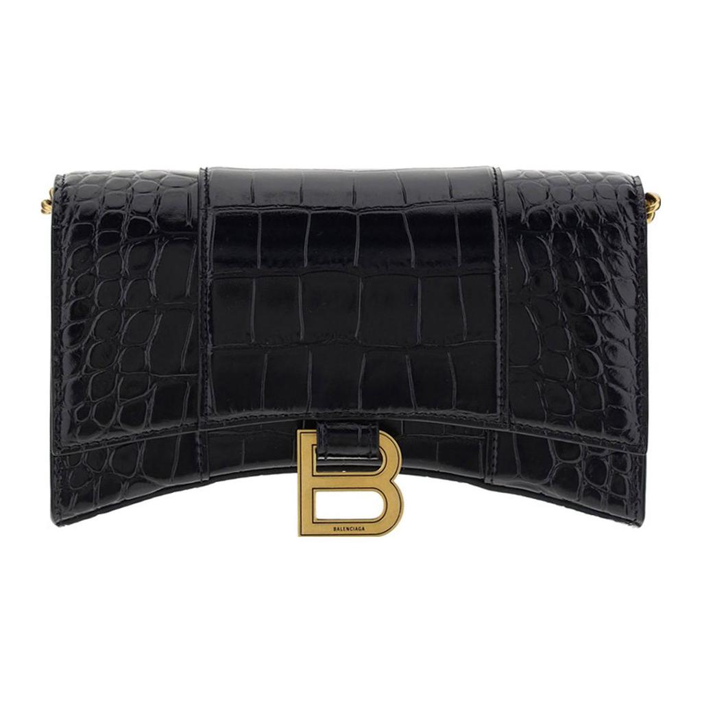 Balenciaga Hourglass Chain Leather Wallet Crossbody Bag Mini Women bags Black 6560501LRGM1000