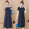 Plus Size Summer Dress Striped Midi Dress with Polo Collar Short Sleeve T-shirt Dresses Comfortable Elegant Design