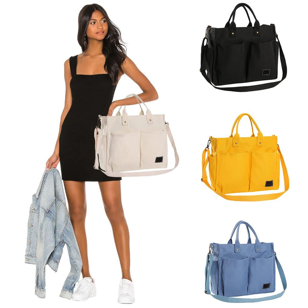 Women's Canvas Shoulder Bag With Zip Casual Beach Bag Shopper Tote Handbag Fabric Bag Everyday Bags For Work Travel Shopping