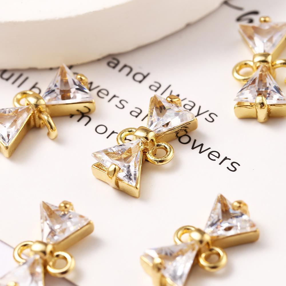 Подвеска-бант с инкрустацией цирконами, серьги ручной работы, ожерелье, подвеска, ювелирные аксессуары, аксессуары-бабочки с двойным кольцом.