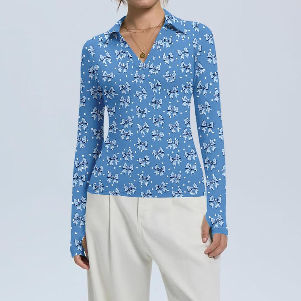 Women's Fashion Casual Print V-Neck Long Sleeve Button-Down Top