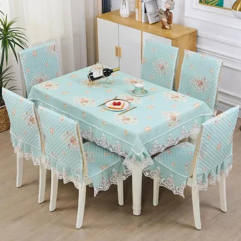 Легкий роскошный волнистый кружевной чехол на стул, утолщенная тканевая подушка для обеденного стола, европейский стиль, большой цветочный скатерть, чехол на стул