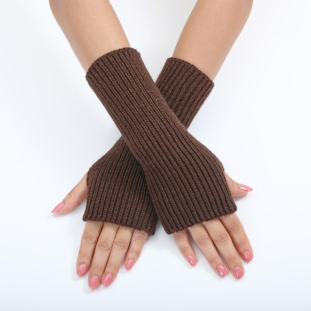 Women Long Fingerless Gloves Knitted Mitten Hand Warmers Winter Warm Wool Knitting Half Finger Gloves Unisex Arm Sleeve
