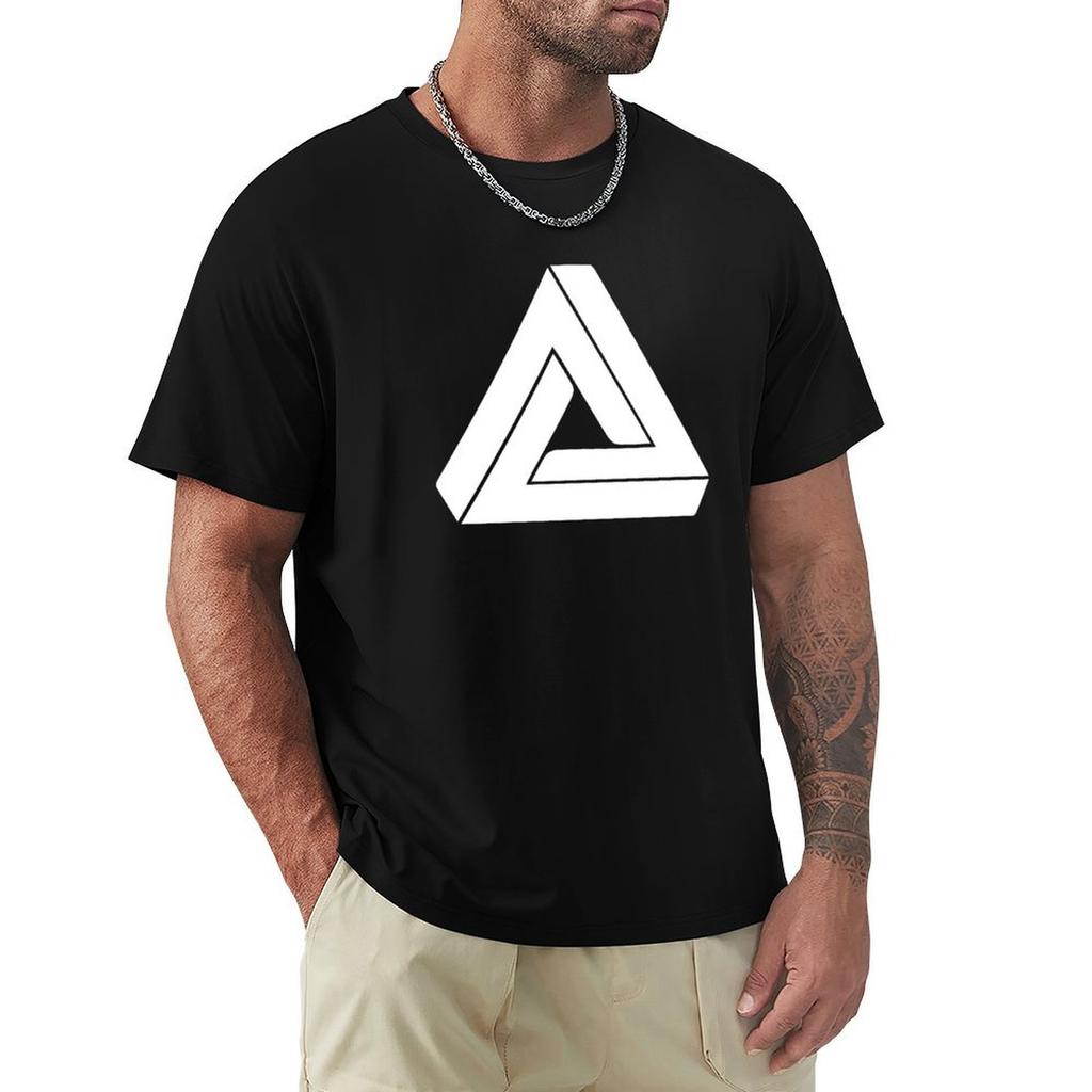 White Impossible Triangle Penrose Triangle Tshirt Casual Fashion Short Sleeve Cotton Tshirt