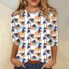Women's Fashion Casual Round Neck 3/4 Sleeve Printed T-Shirt Ladies Top
