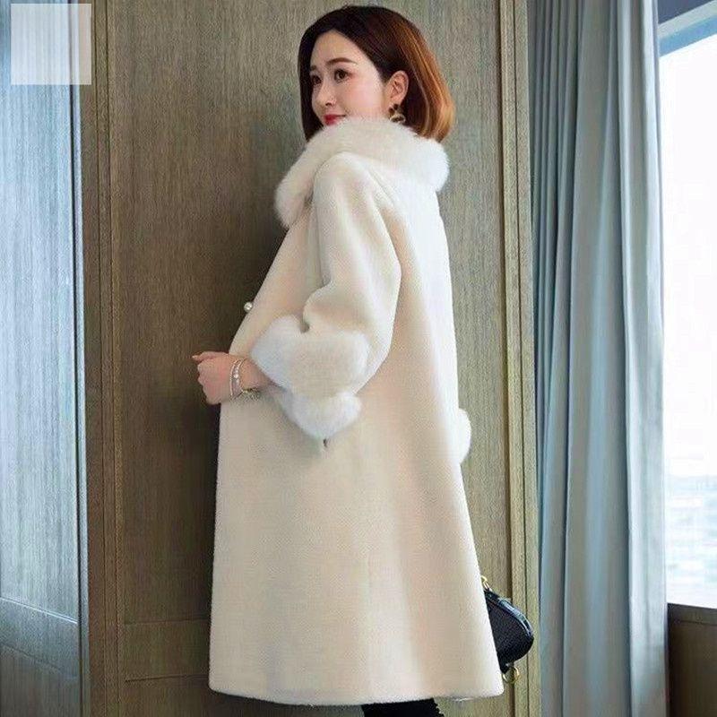 Зимнее длинное бархатное пальто принцессы круглой формы для женщин средней длины с воротником из искусственного меха лисы, свободное искусственное меховое пальто