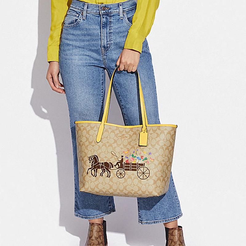 New COACH City Artificial Leather Tote Bag, Shopping Bag, Handbag, Shoulder Bag Women's Khaki C8605-IMTVE