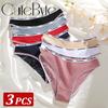 3Pcs/Set Women's Cotton Lace Panties V-Waist Sexy Sport Low Waist Briefs S-XL Comfortable Underwear Female Soft Color Underpants