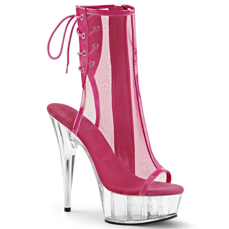 15 см летняя сетчатая пряжа низкая трубка супер высокий каблук 15 см круглая головка прозрачная подошва клеевая подошва белая самостоятельная проверка средний размер женский время