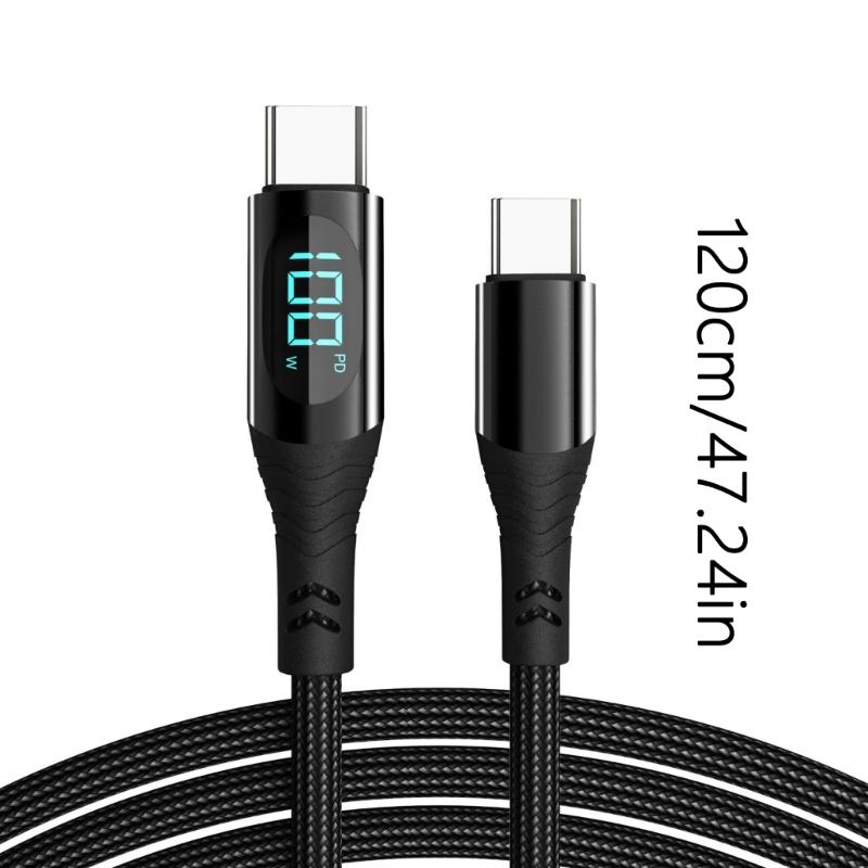 100W Powerful USB C to USB C Fast Charging Cord with Digital Indicator Fast Charging Data Line