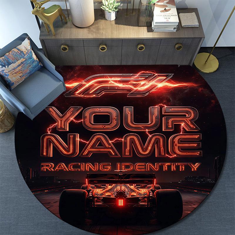 Custom Name,F1 pattern round rug,Carpet Rug for Living Room Bedroom Playroom ,Non-slip Floor Mat,Holiday Gifts and Birthday Gifts.