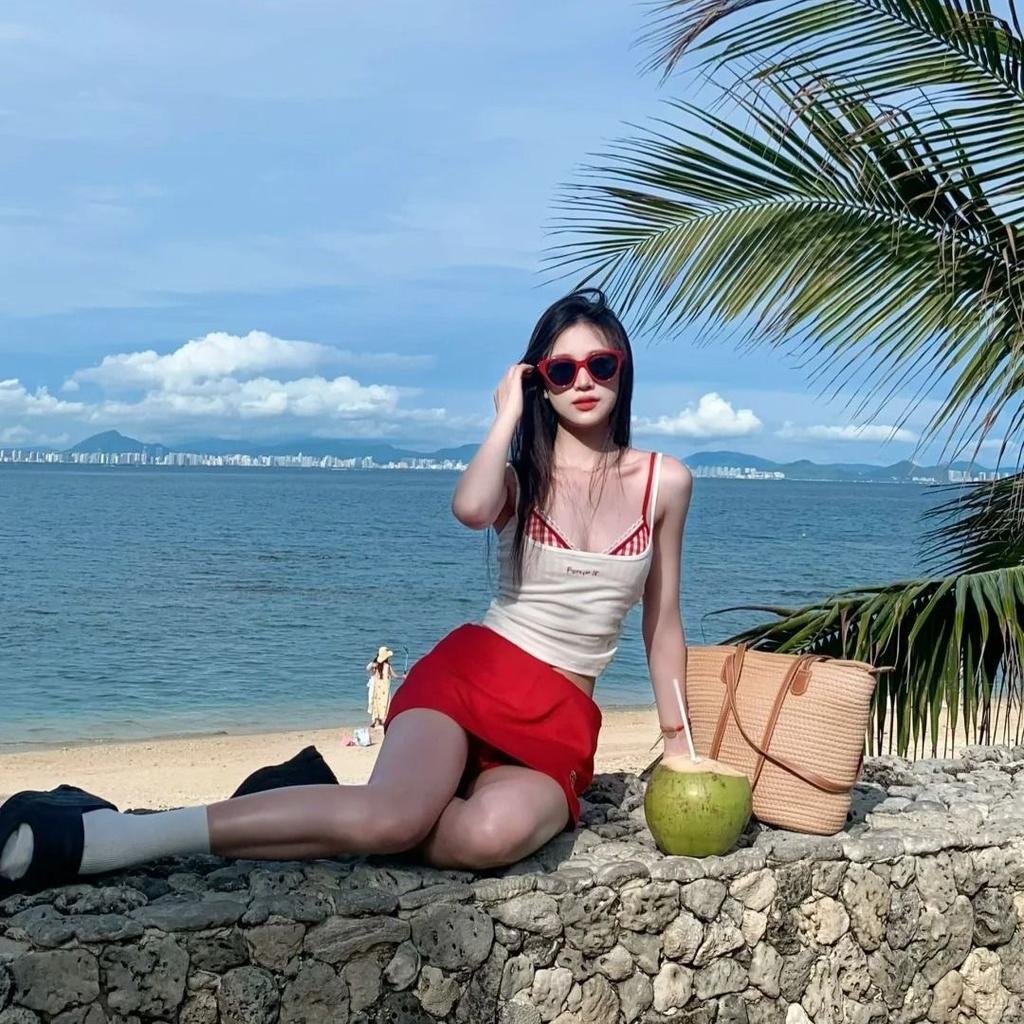 Summer Sexy Slim Sling Sleeveless Set Dress Women Korean Fashion Skinny Plaid Thin Tops Female + Aesthetic Y2k Solid Dresses New