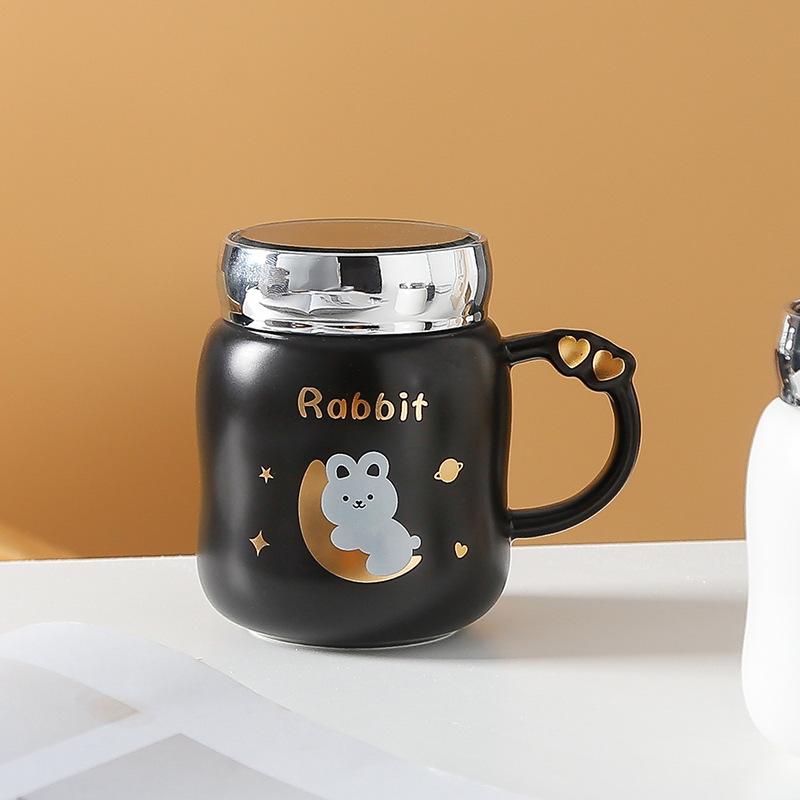 Пара керамическая чашка с крышкой, зеркальная чашка, милая кружка в виде медведя, девушка, большая емкость для воды, студенческая чашка