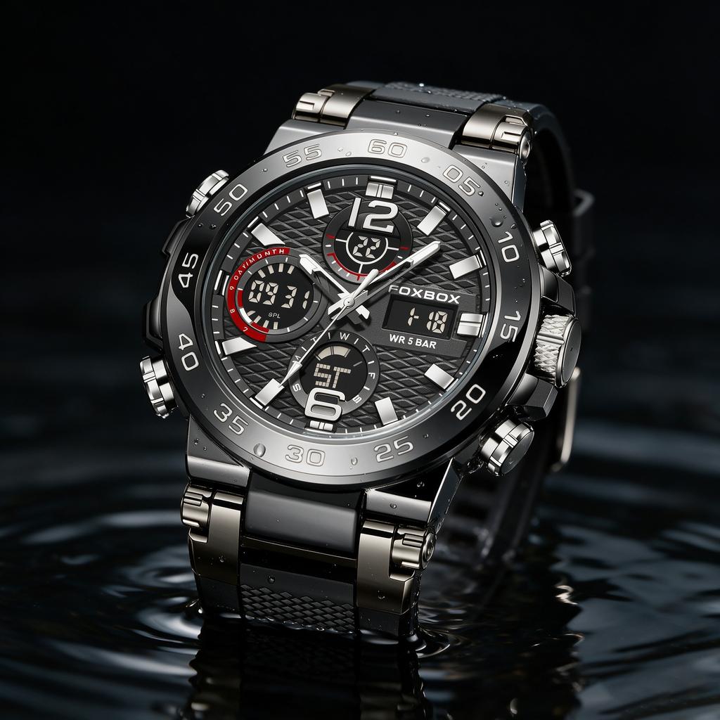 FOXBOX Digital Man Wristwatch Analog LED Luminous Sport Man Watch Waterproof Military Quartz Male Clock Relogios Masculino+Box