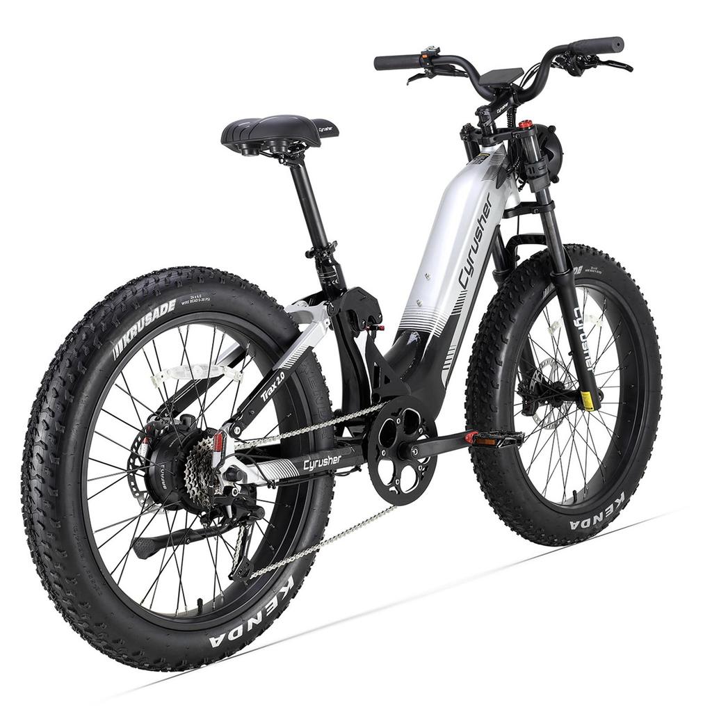 Cyrusher Trax 2.0 Blue/Orange/Gray 250W Bafang Motor, 52V 20Ah Battery, 26x4.0-inch Tires, 9-Speed Dual-Suspension Electric Mountain Bike