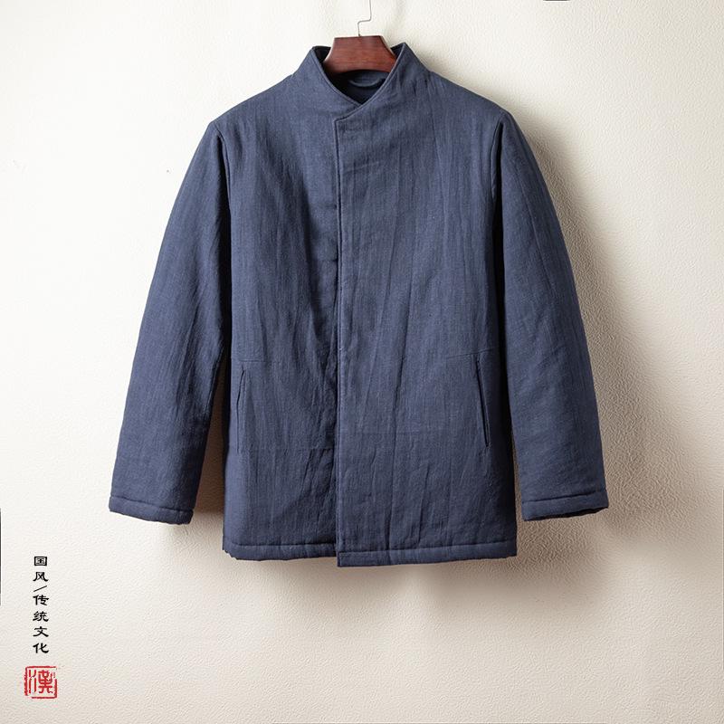 Мужская зимняя ретро китайская хлопковая куртка: Утолщенный Ханфу в Дзен-стиле для Чайных Церемоний.