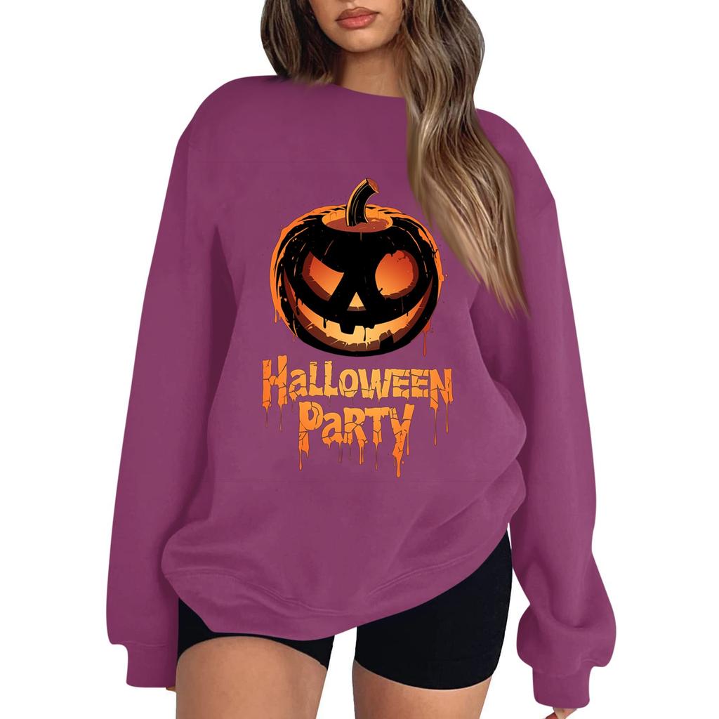 Women's Casual Fashion Printed Long Sleeved Knitted Sportswear Top, Loose Fit Halloween