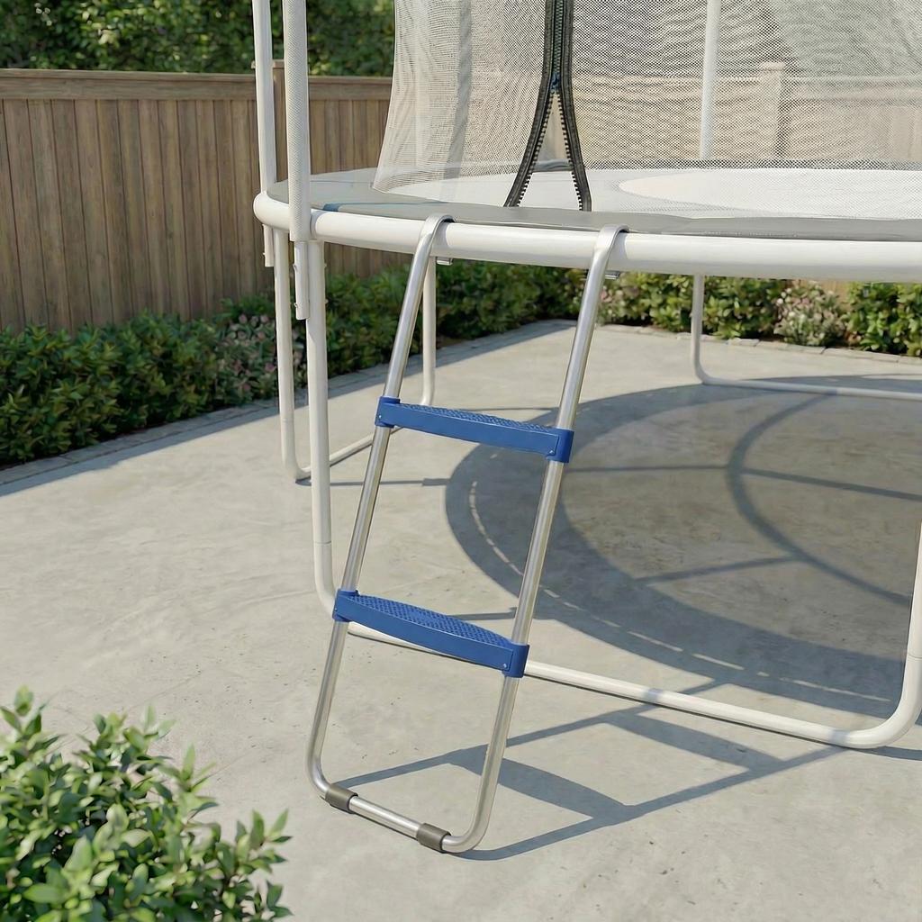 Trampoline ladder, 32/63 cm, 2 steps, entry ladder, trampoline ladder up to 150 kg with galvanized steel frame, blue