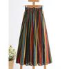Qooth весна-лето женская юбка трапециевидной формы с высокой талией в красочную полоску винтажная длинная юбка трапециевидной формы миди с большими качелями QT1718