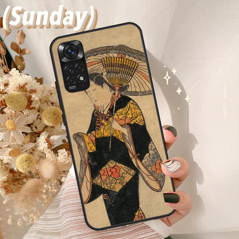 Japanese style Geisha Teasing Cat Cover For Xiaomi Redmi Note 14 10 11 12 13 Pro 11S 12S Case For Redmi 15 14C 12C 10C 13C 15C