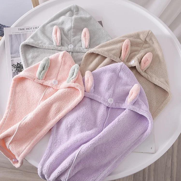 The New Rabbit Ears Dry Hair Cap Thick Water-absorbent Quick-drying Coral Fleece Dry Hair Towel Soft Microfiber Shower Cap