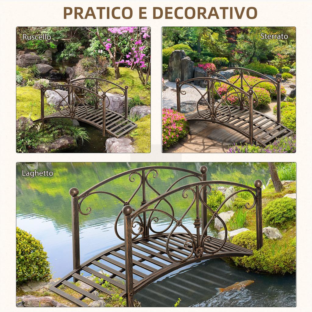 Vintage Garden Bridge with Floral Elements, in Metal, 99x68x53cm, Black