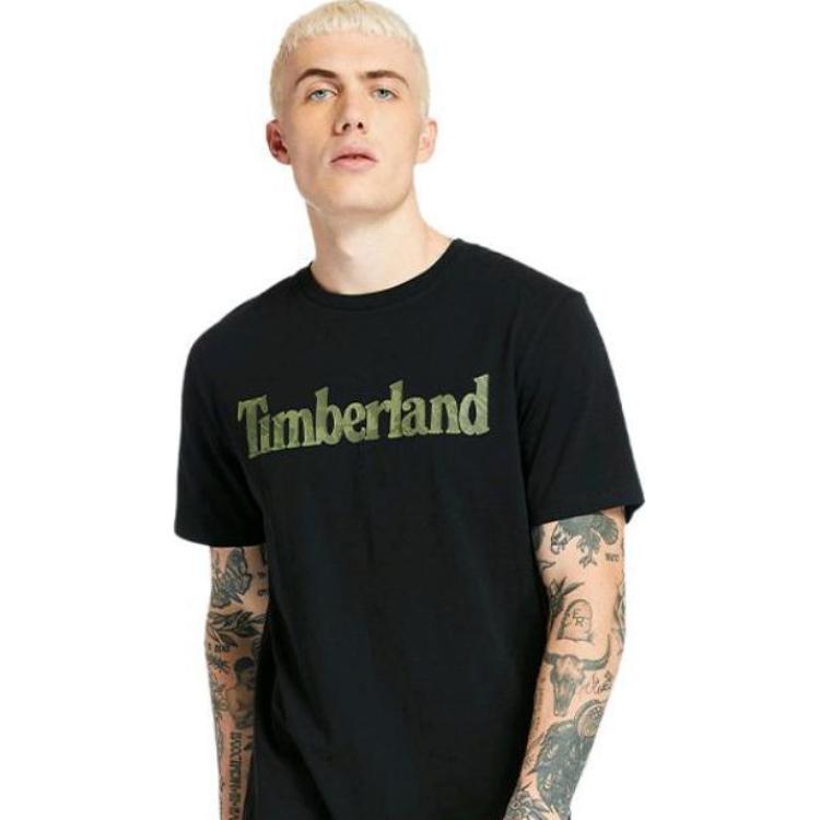 Timberland Футболка мужская повседневная спортивная с принтом и коротким рукавом из дышащего материала, черная A2593-001