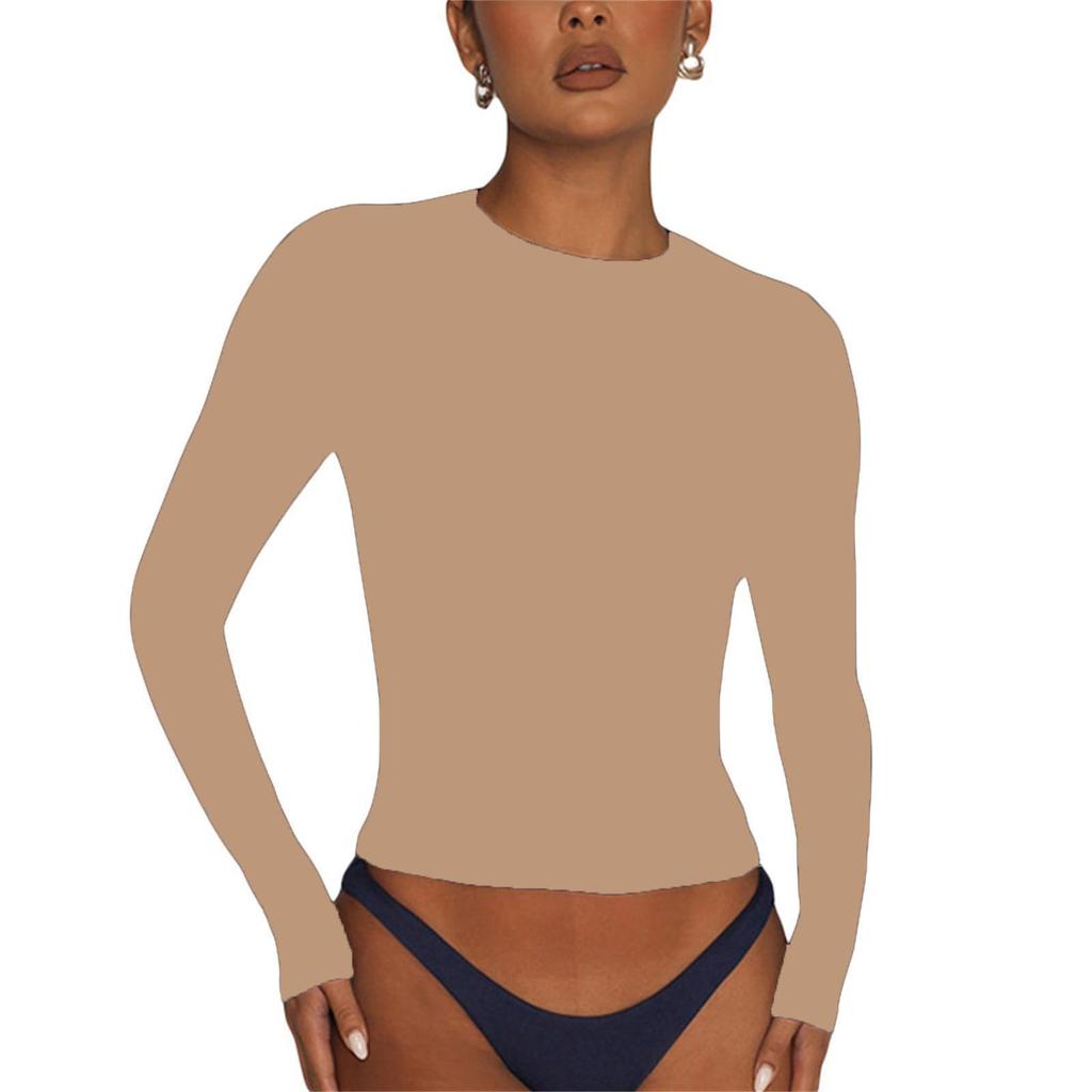 2023 Women's Slim Fit Solid Color Long Sleeve T-Shirt - European & American Style Spring Collection