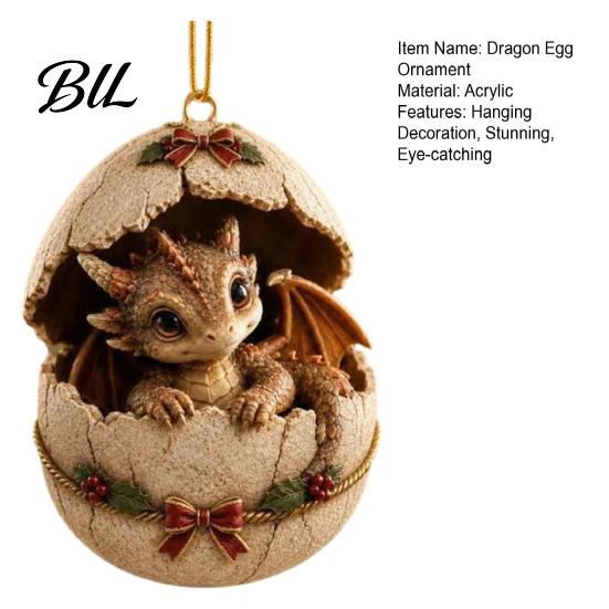 Lightweight Wall Hanging Decor Baby Dragon And Egg Christmas Ornament, 2D Flat Acrylic Tree Fantasy Style Ornament Decoration, Pendant for Xmas Tree,
