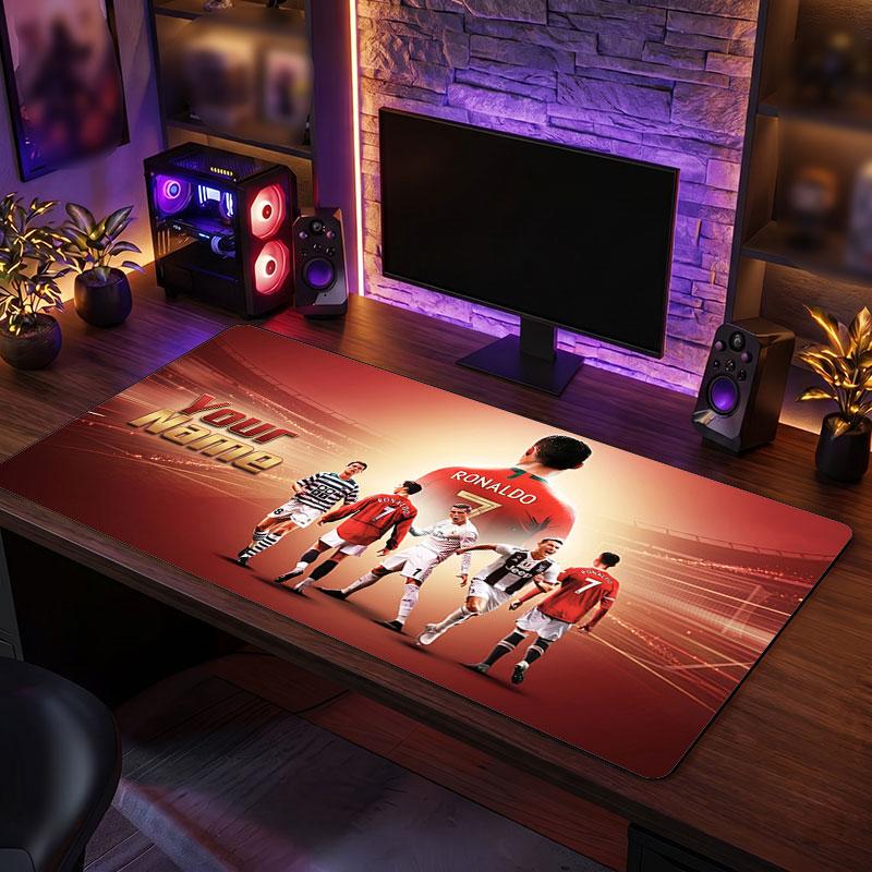 Cristiano Ronaldo Custom Large Mouse Pad, Personalized Name Text Print, Football Logo Non‑Slip Desk Mat Gaming Gift