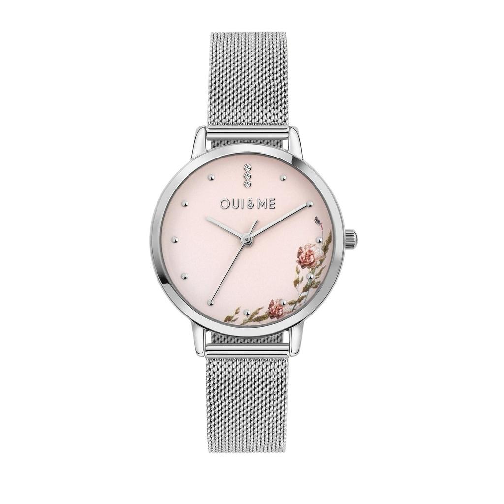Oui & Me Fleurette Stainless Steel Mesh Pink Dial Quartz ME010376 Women's Watch
