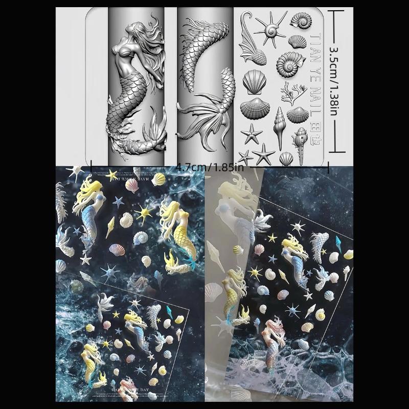 3D Soft Silicone Nail Ocean Mermaid Templates Nail Art Mold Goldfish Koi Buttonscarves Cartoon Template For Nail Diy Accessories