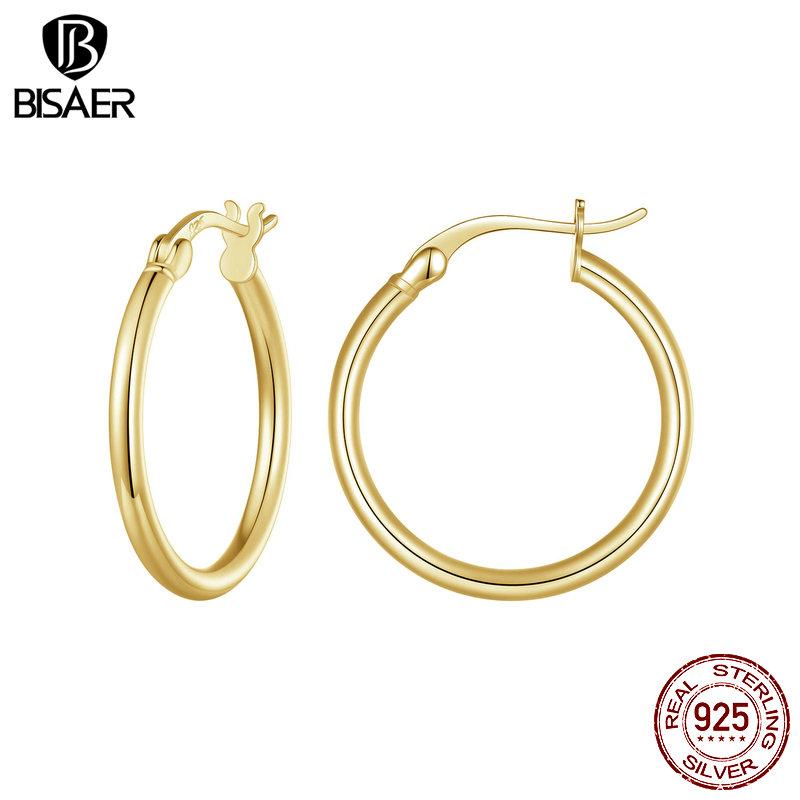 Bisaer Легкие серьги-кольца из стерлингового серебра 925 пробы, гипоаллергенные женские серьги-кольца с платиновым покрытием 14–24 мм