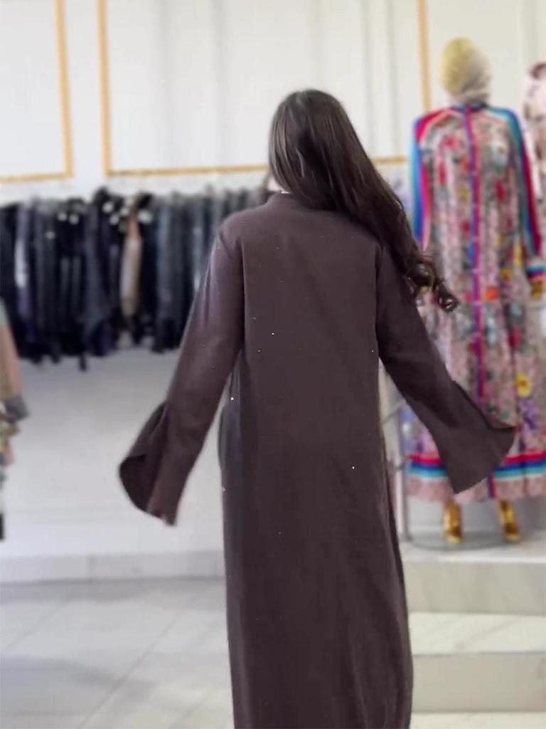 Сверкающее платье с длинным рукавом и завязками на спине, с круглым вырезом