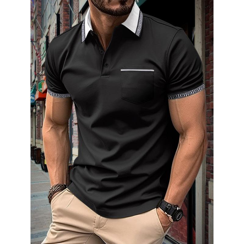 Мужская летняя рубашка поло с принтом, воротником и карманом на пуговицах для мужчин, спортивные рубашки поло с коротким рукавом