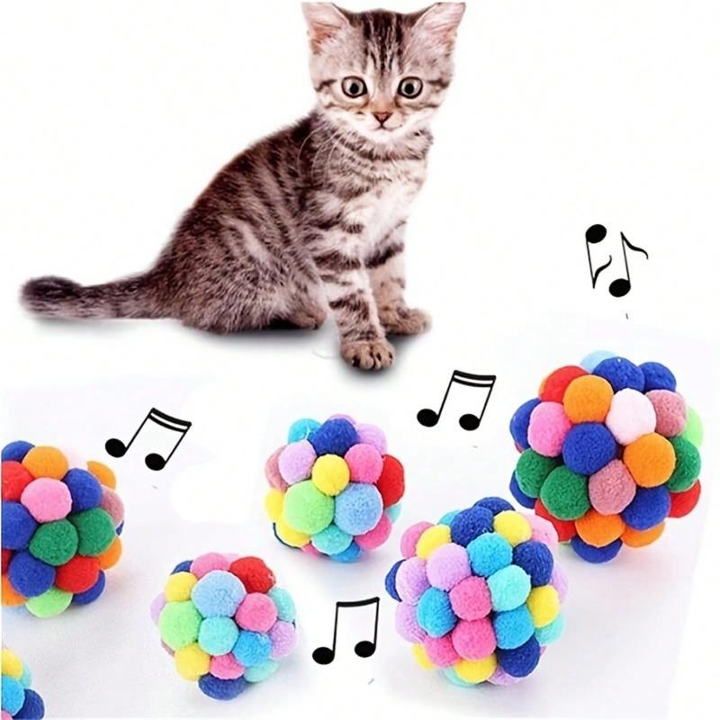 Rainbow Squeaky Plush Ball with Bell | Interactive Cat Toy for Self-Play, Fun Pet Accessory for Feline Entertainment