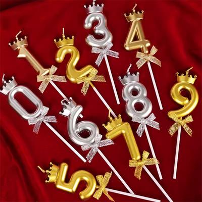 Корона Бант Цифровая Свеча С Днем Рождения Украшение для Торта Номер для Первого Дня Рождения Ребенка Украшение для Десертного Стола 0-9 Свеча