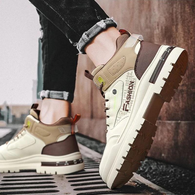 Мужские ботинки осень/зима тренд новый уличный спорт толстая подошва рыцарские ботинки высокие толстая подошва нескользящие зимние ботинки